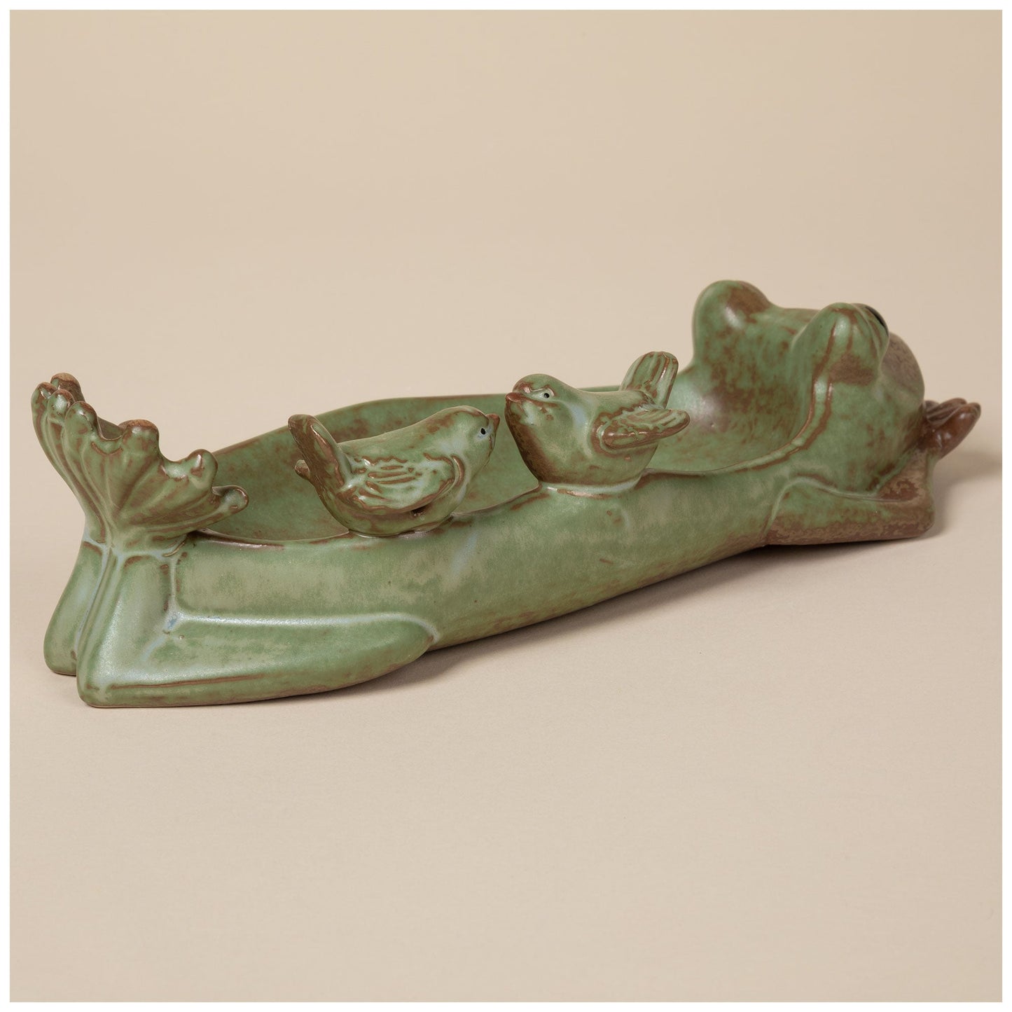 Ceramic Frog Bird Bath & Bird Feeder