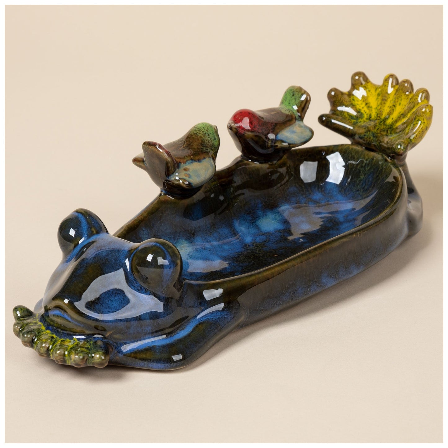 Ceramic Frog Bird Bath & Bird Feeder