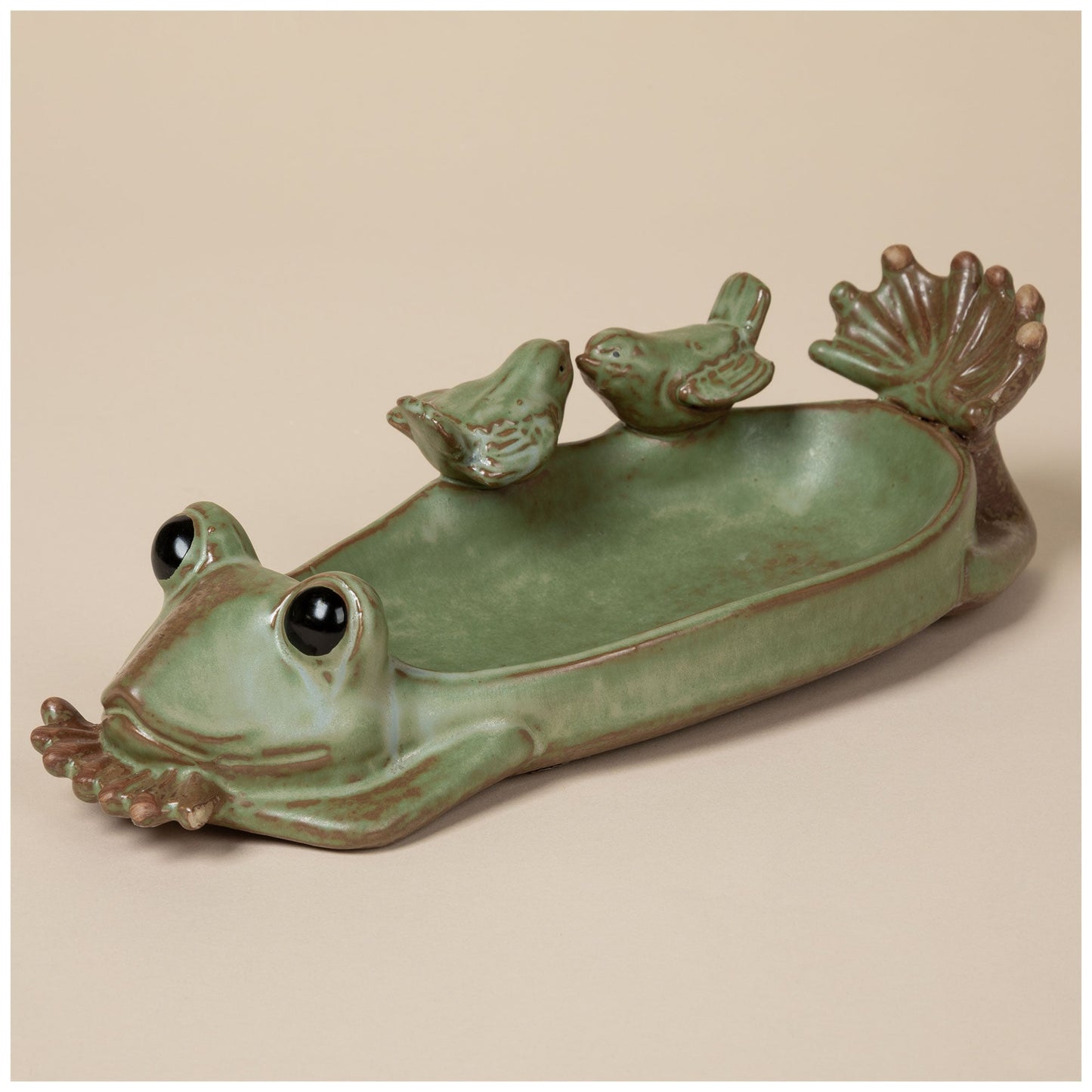 Ceramic Frog Bird Bath & Bird Feeder