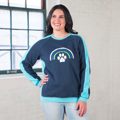 Rainbow & Paw Color-Block Crewneck Sweatshirt