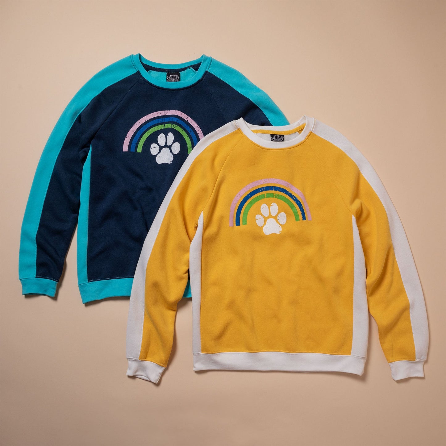 Rainbow & Paw Color-Block Crewneck Sweatshirt