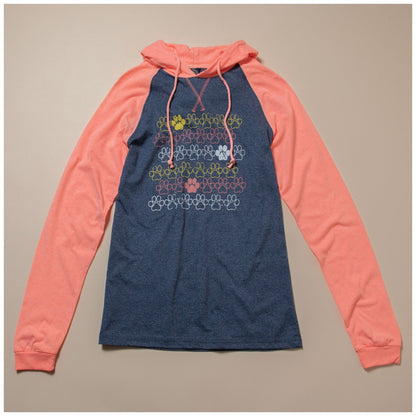 Rows of Paws Raglan Long Sleeve Hooded Tee