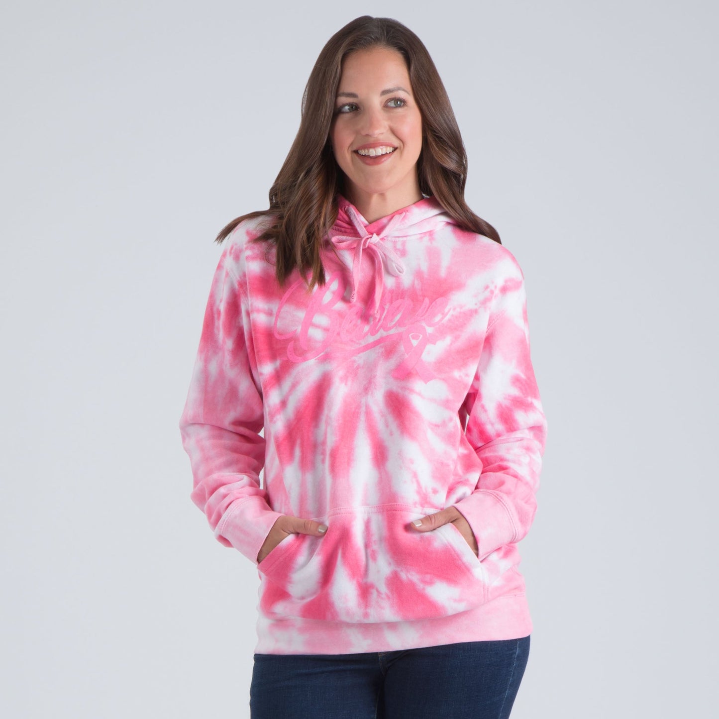 Pink Ribbon Tie-Dye Hooded Sweatshirt