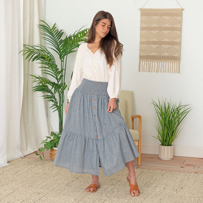 Chambray Button Down Long Skirt