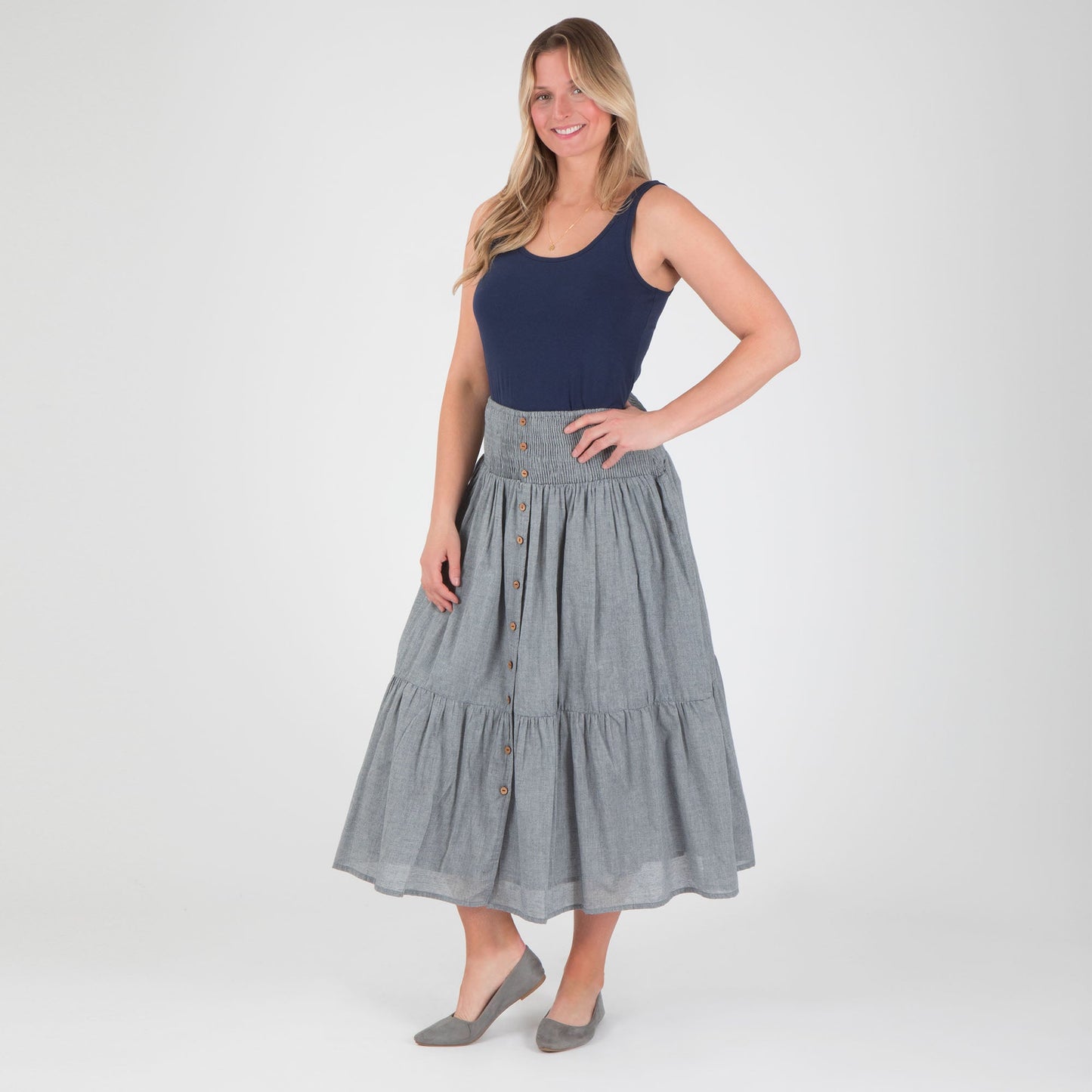 Chambray Button Down Long Skirt