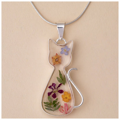 Real Flowers & Sterling Cat Necklace