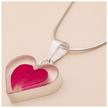 Real Flowers & Sterling Heart Petal Necklace