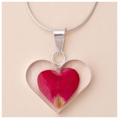 Real Flowers & Sterling Heart Petal Necklace