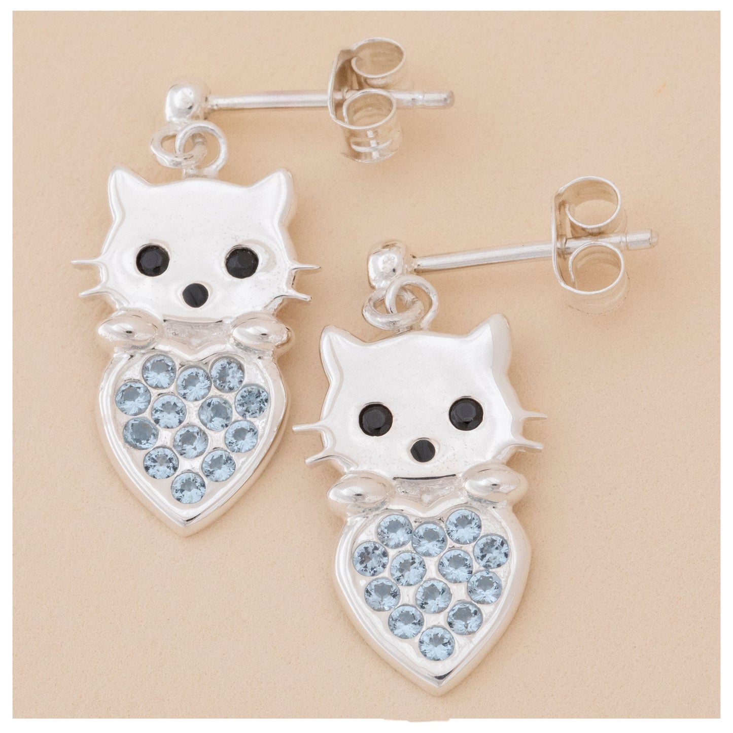 Cat & Heart Birth Month Sterling Earrings