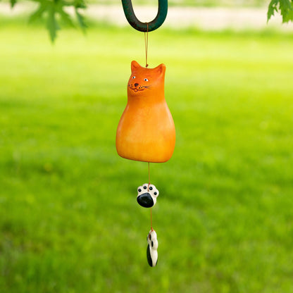 Orange Cat Hand Painted Ceramic Wind Chime