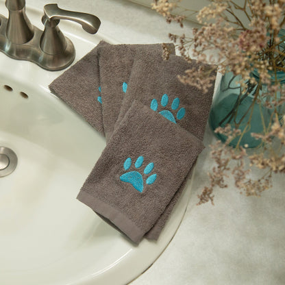 Embroidered Paw Wash Cloth - Set of 4