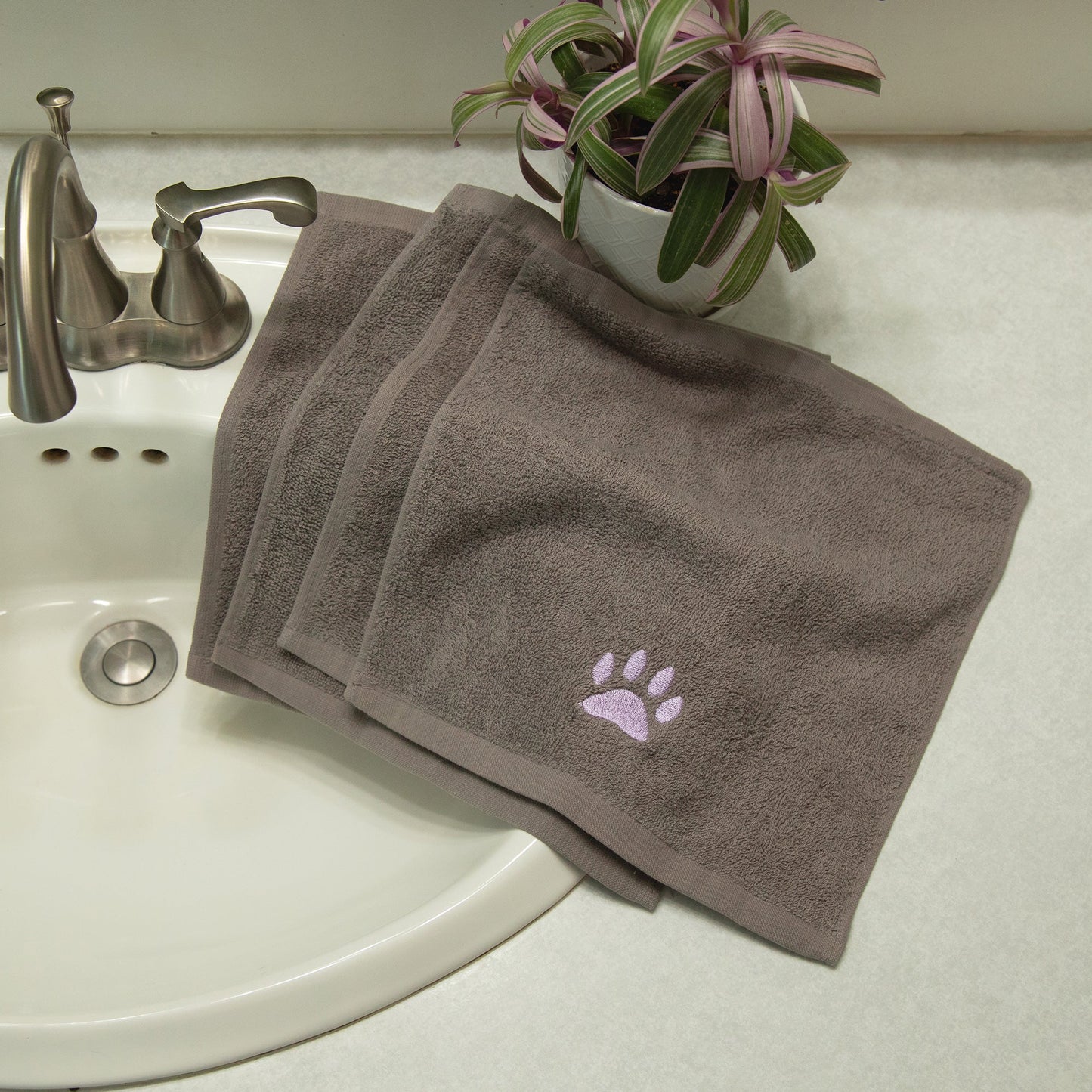 Embroidered Paw Wash Cloth - Set of 4