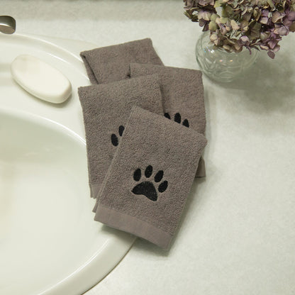 Embroidered Paw Wash Cloth - Set of 4