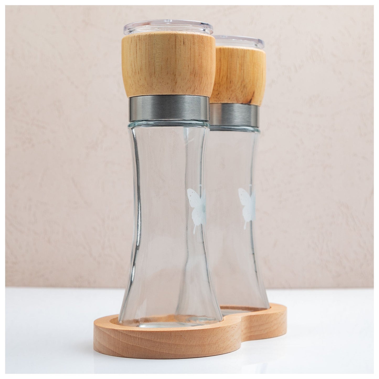 Glass & Wood Salt & Pepper Grinder Set