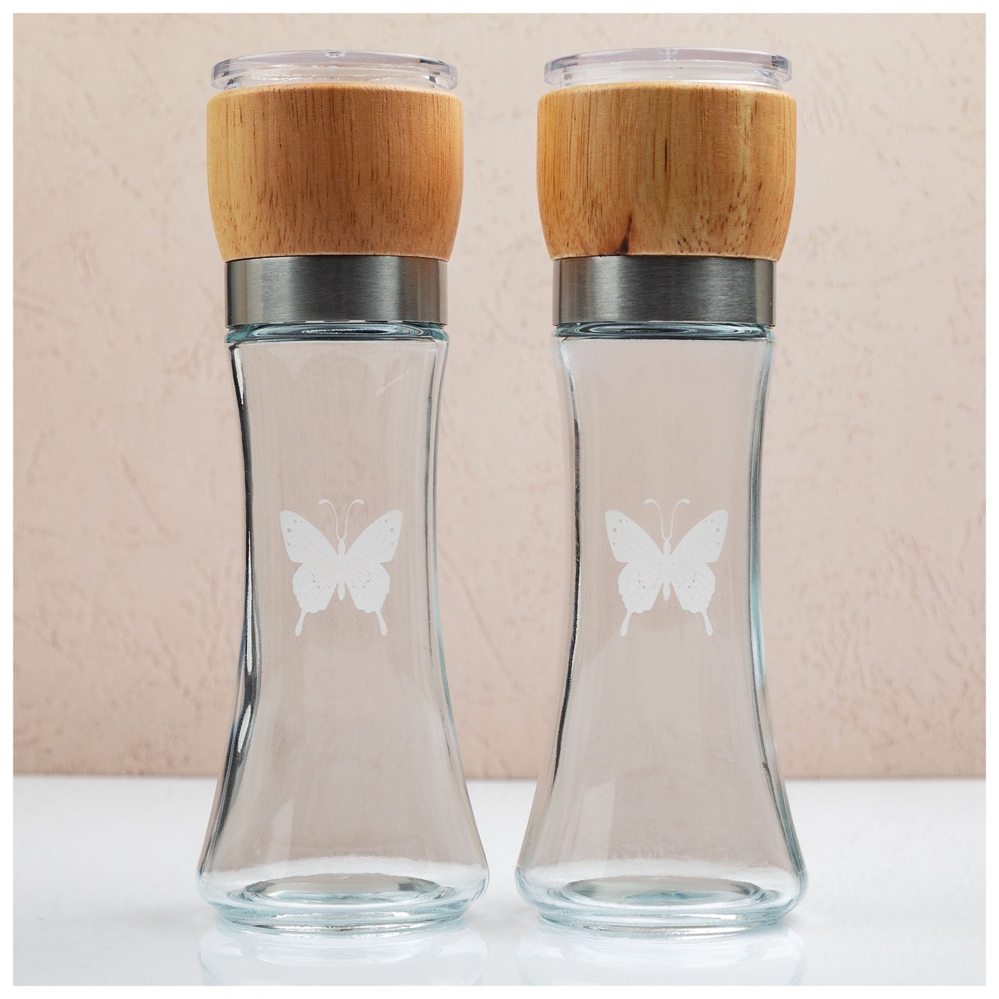 Glass & Wood Salt & Pepper Grinder Set