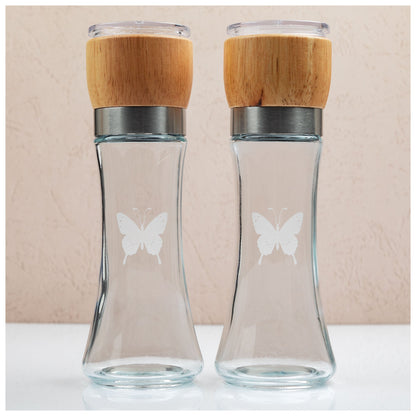 Glass & Wood Salt & Pepper Grinder Set