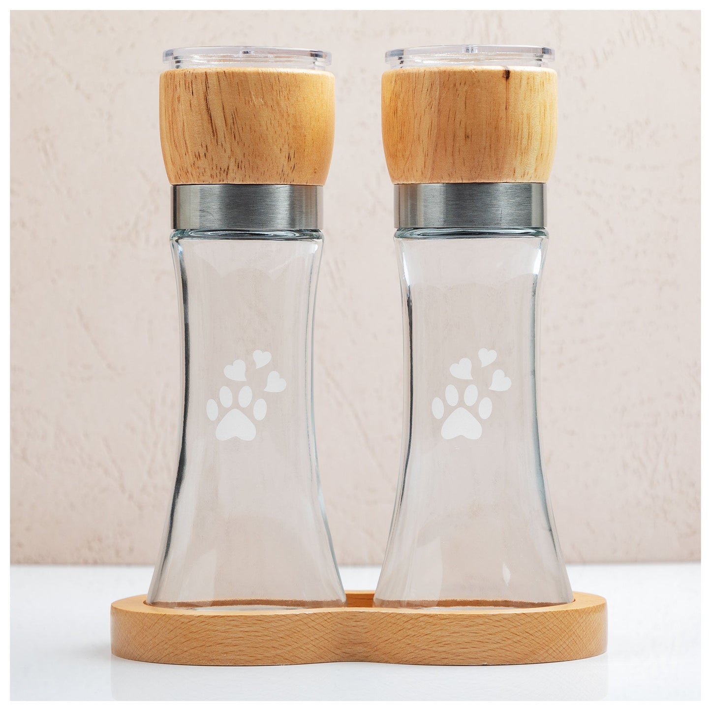 Glass & Wood Salt & Pepper Grinder Set