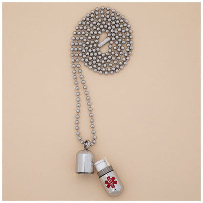 Stainless Steel Medical Alert Pill Container Necklace