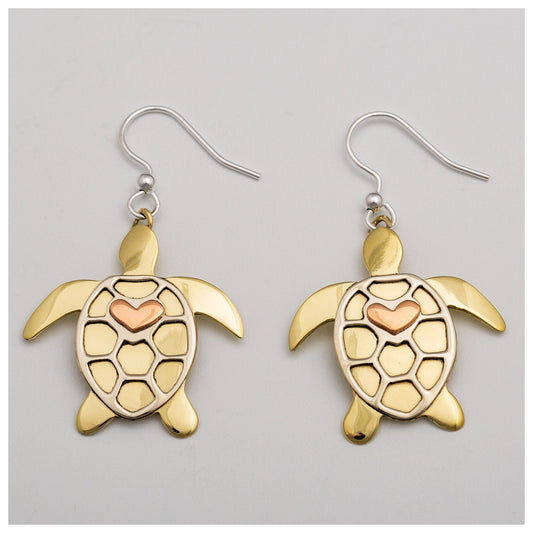 Sea Turtle Love Mixed Metal Earrings