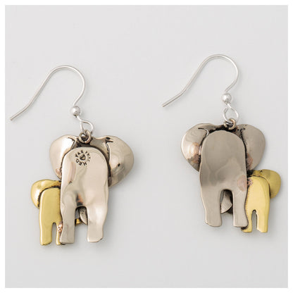 Elephant Parent & Baby Mixed Metal Earrings