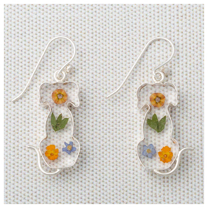 Real Flowers & Sterling Dog Earrings