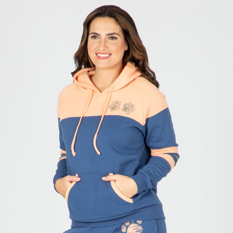 Paw Stripe Crossover Applique Hoodie