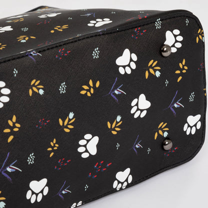 Midnight Floral Paw Print Vegan Handbag