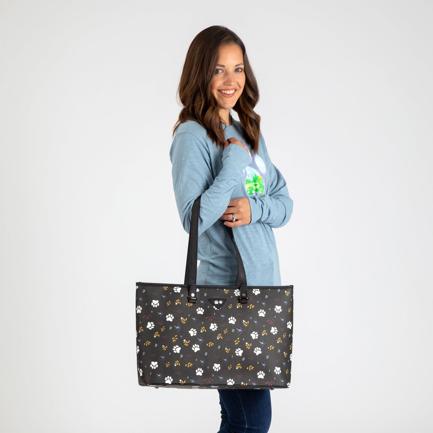 Midnight Floral Paw Print Vegan Handbag