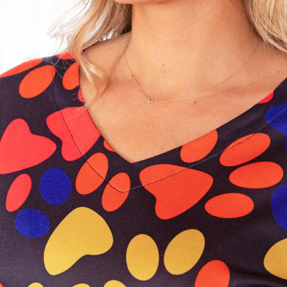 Colorful Paw Print Long Sleeve V-Neck Top