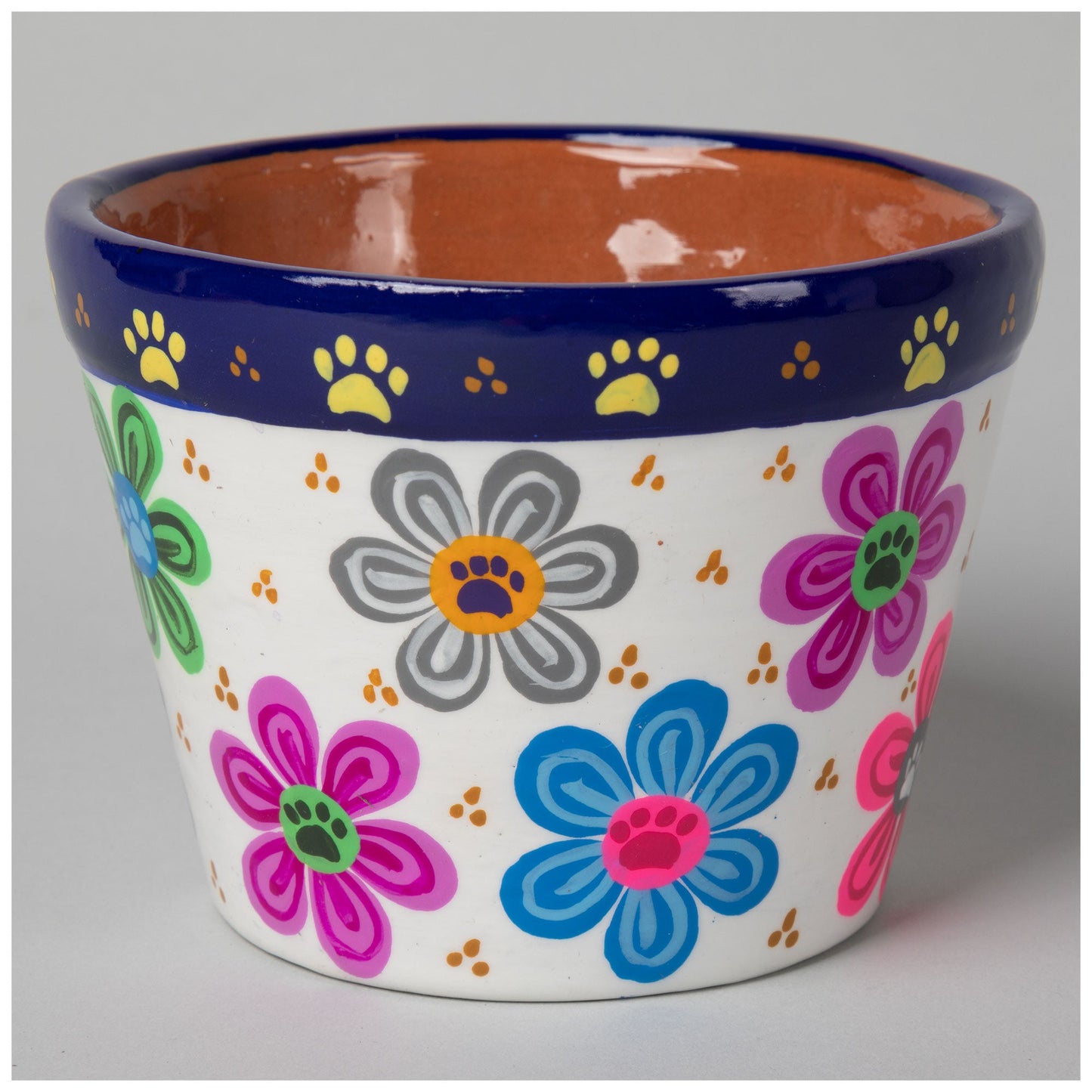 Hand Painted Paws & Flowers Ceramic Small Planter