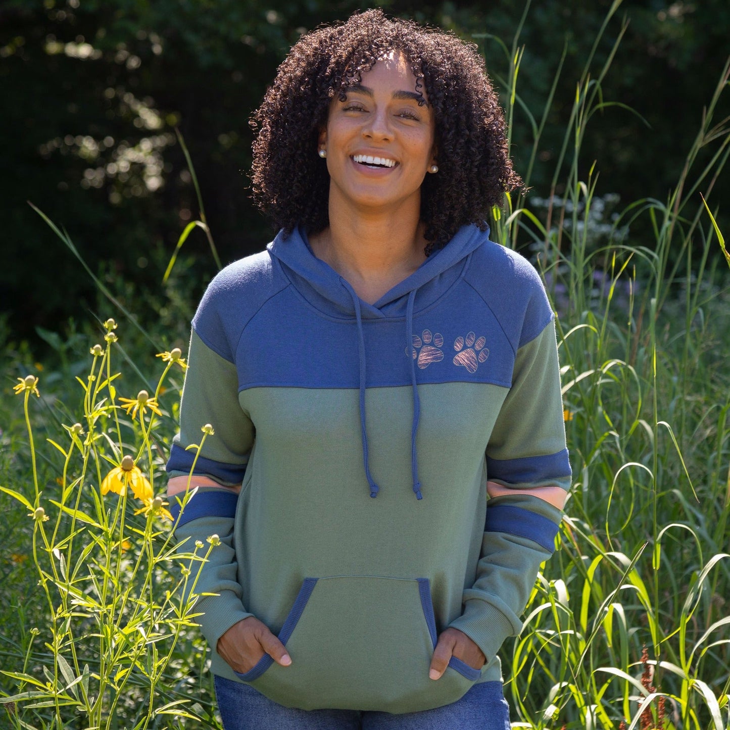 Paw Stripe Crossover Applique Hoodie