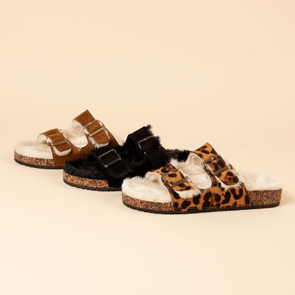 Corkys Faux Fur Double Buckle Sandals