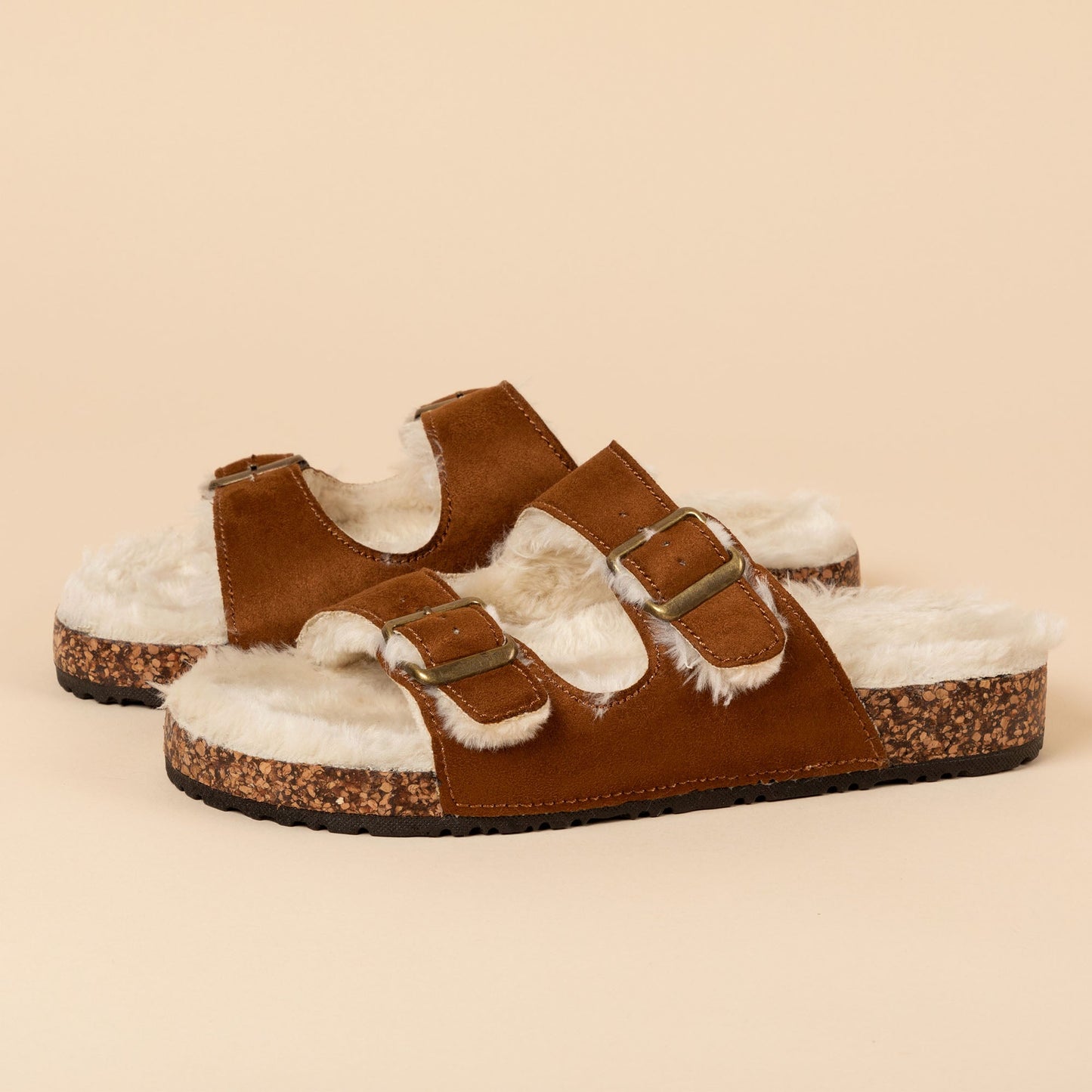 Corkys Faux Fur Double Buckle Sandals