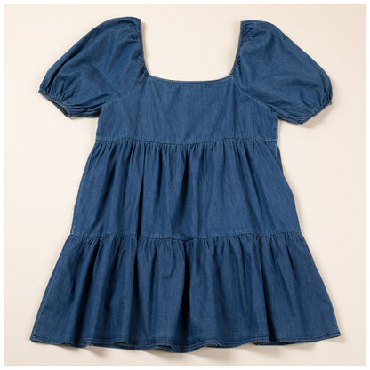 Balloon Sleeve Denim Baby Doll Dress