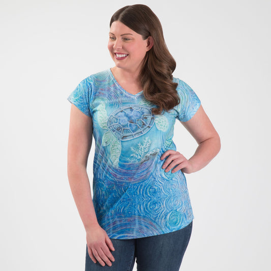 Swirly Turtle Sublimation V-Neck Tee