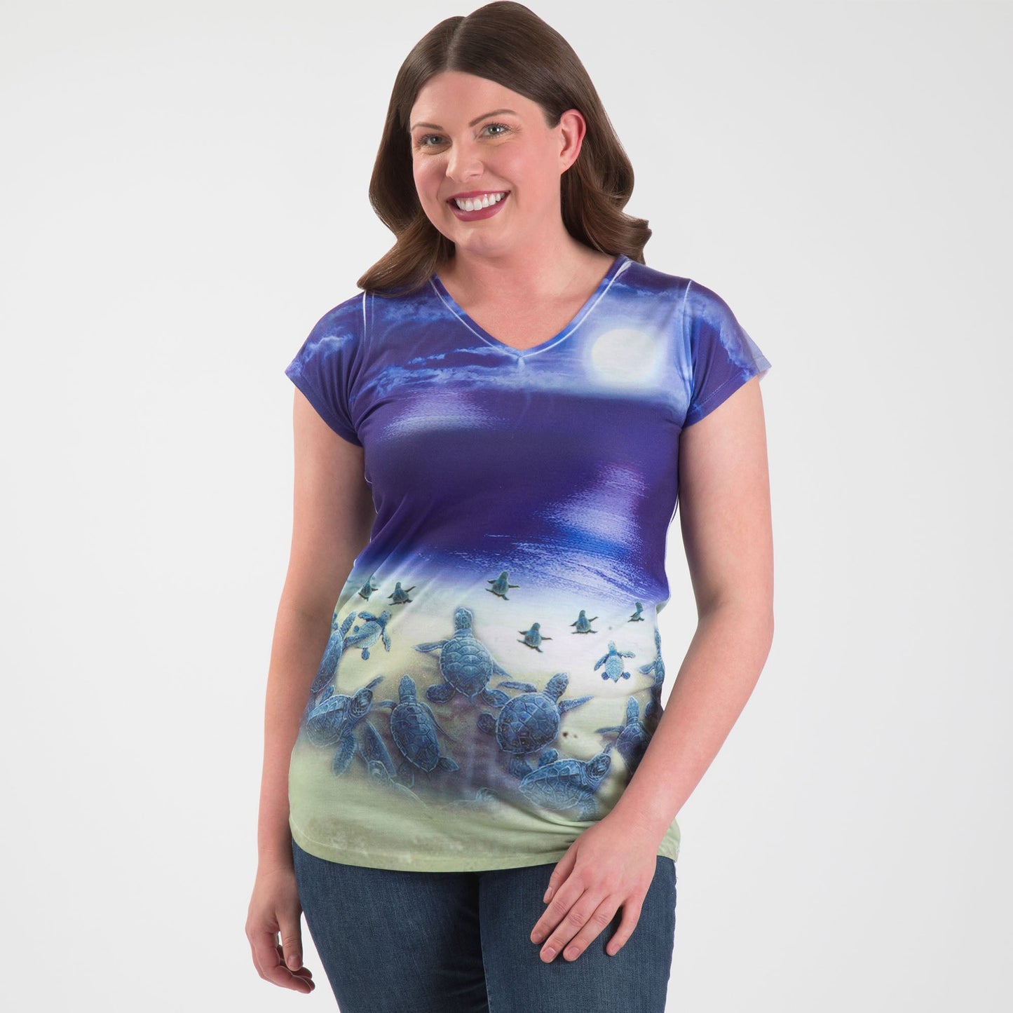 Hatching Turtle Sublimation V-Neck Tee