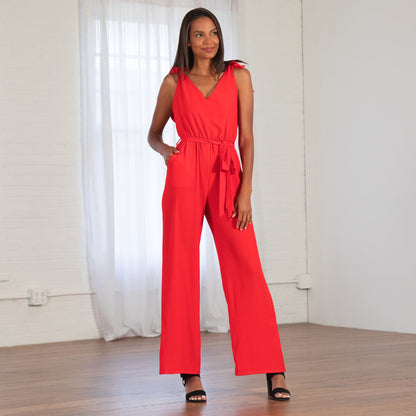 Textured Solid Tie Shoulder Jumpsuit