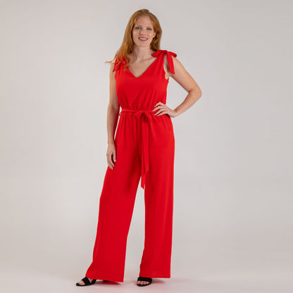 Textured Solid Tie Shoulder Jumpsuit