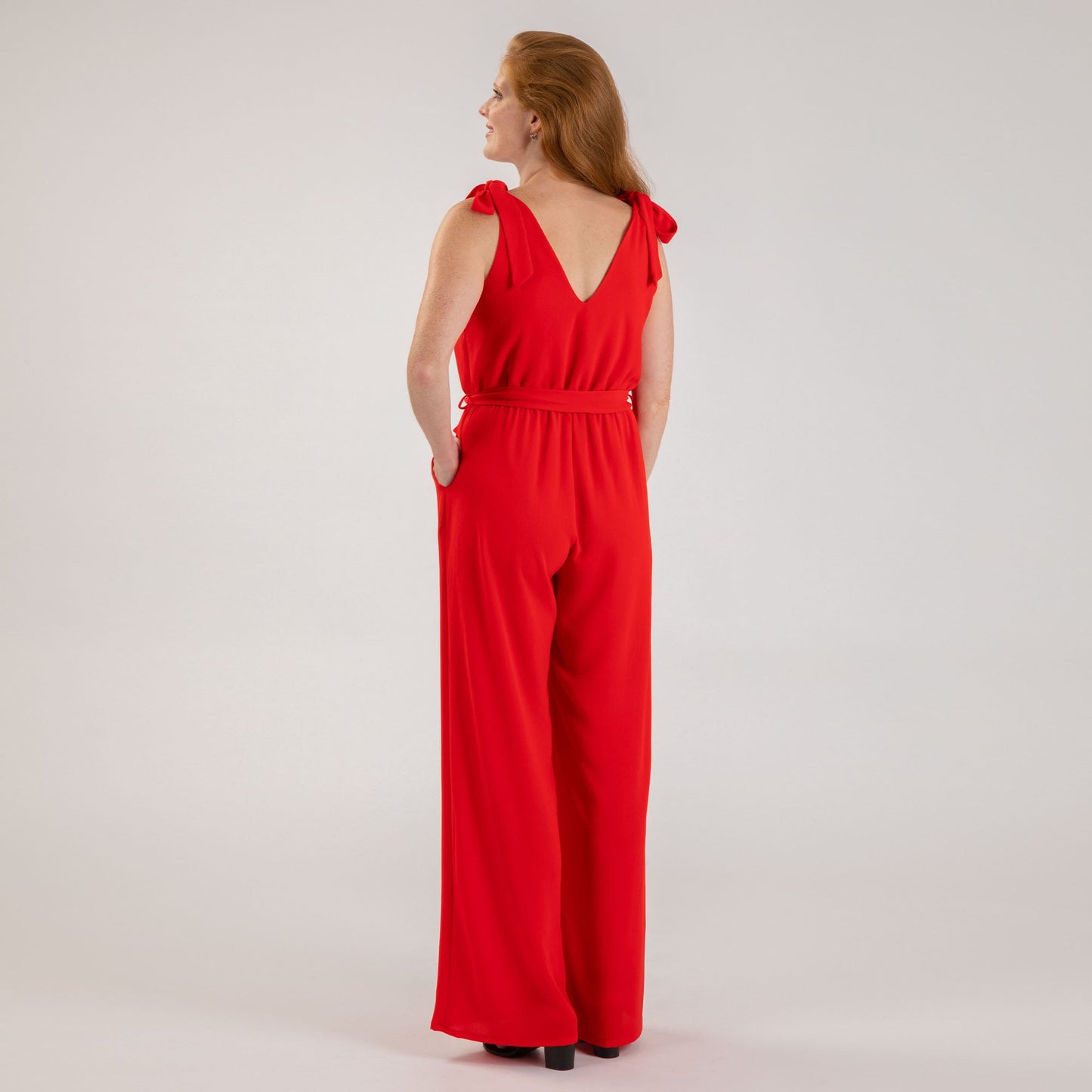 Textured Solid Tie Shoulder Jumpsuit