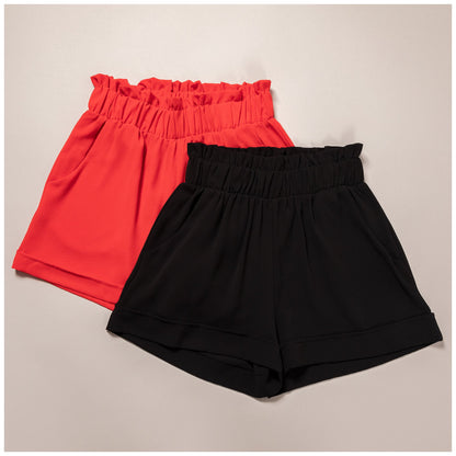 High-Waist Ruffle Top Cuff Shorts