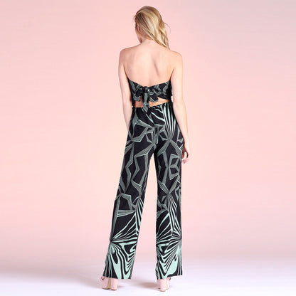 Geo Print Tie Back Strapless Jumpsuit