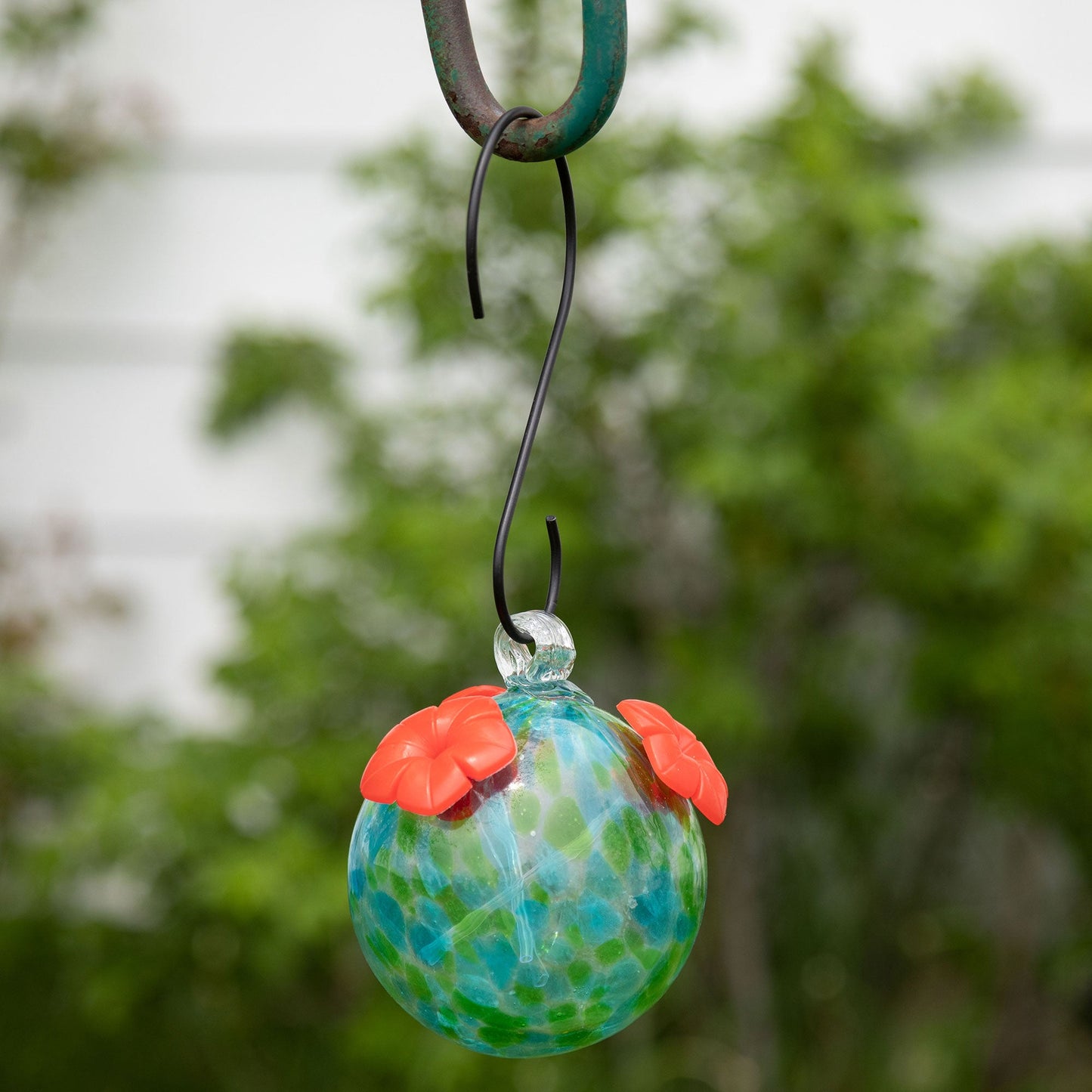 Hand Blown Glass Hummingbird Feeder