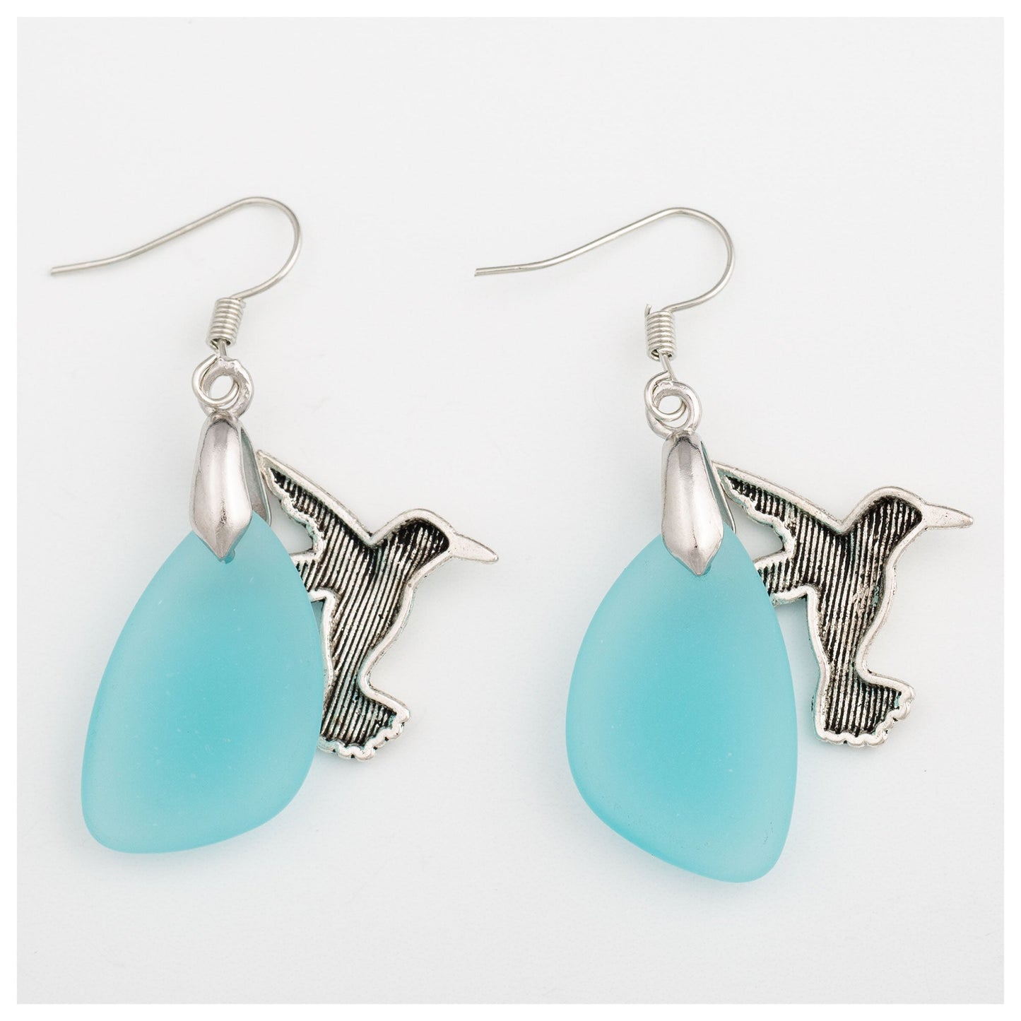 Hummingbird Sea Glass Earrings