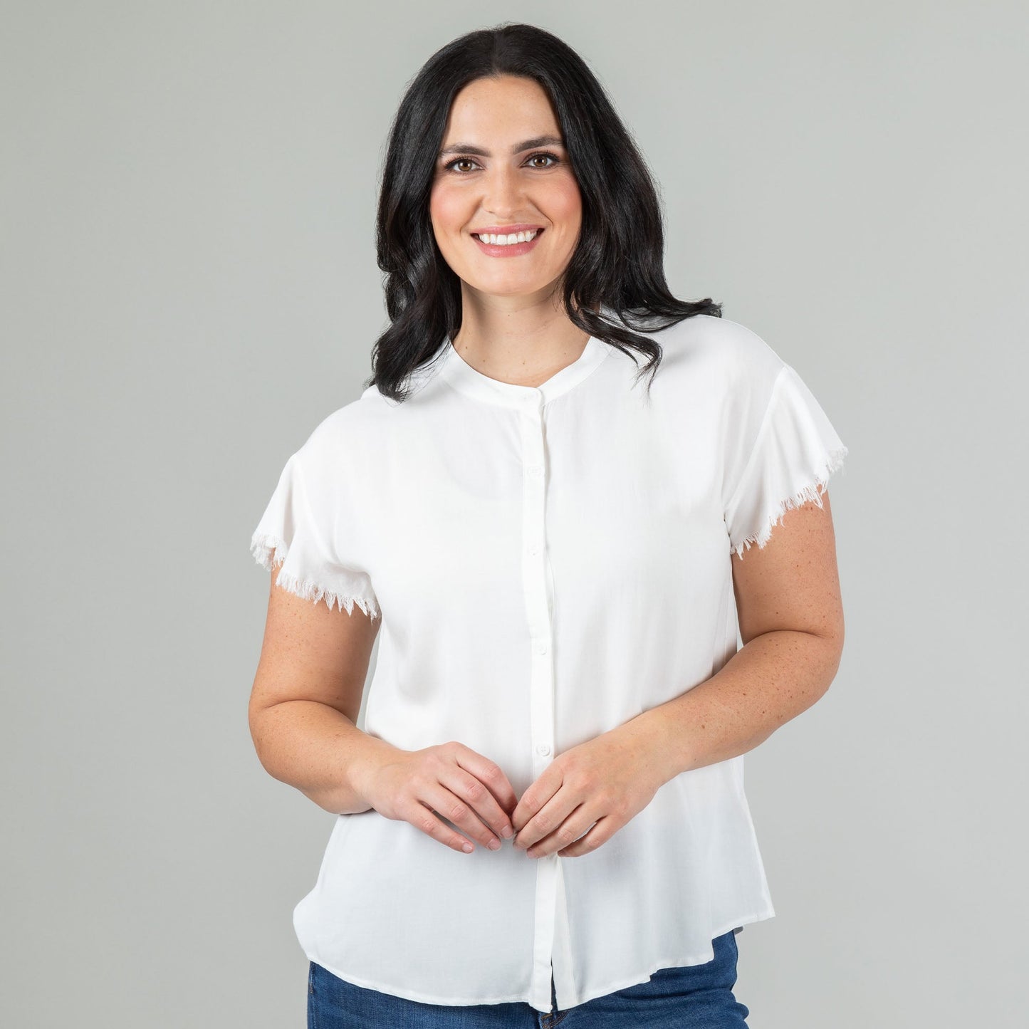 Frayed Edge Short Sleeve Blouse