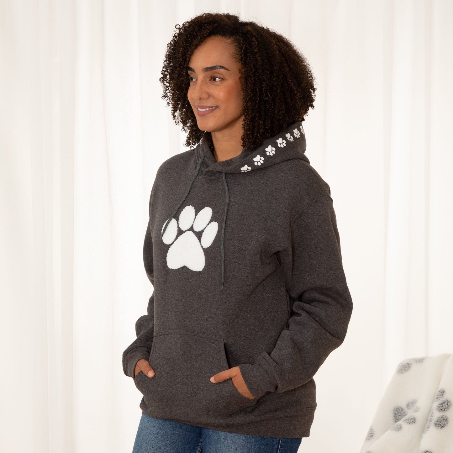 Chenille Paw Print Hooded Sweatshirt