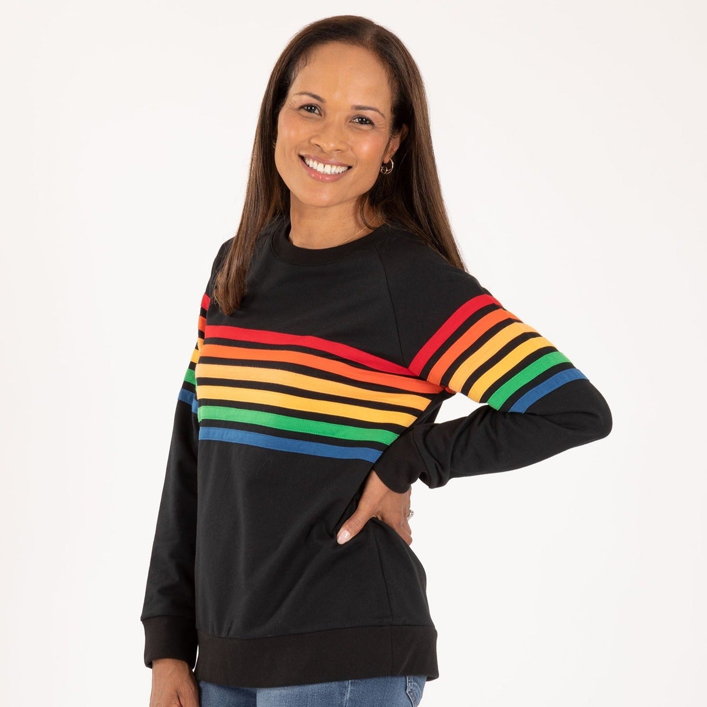 Retro Rainbow Stripe Crew Sweatshirt