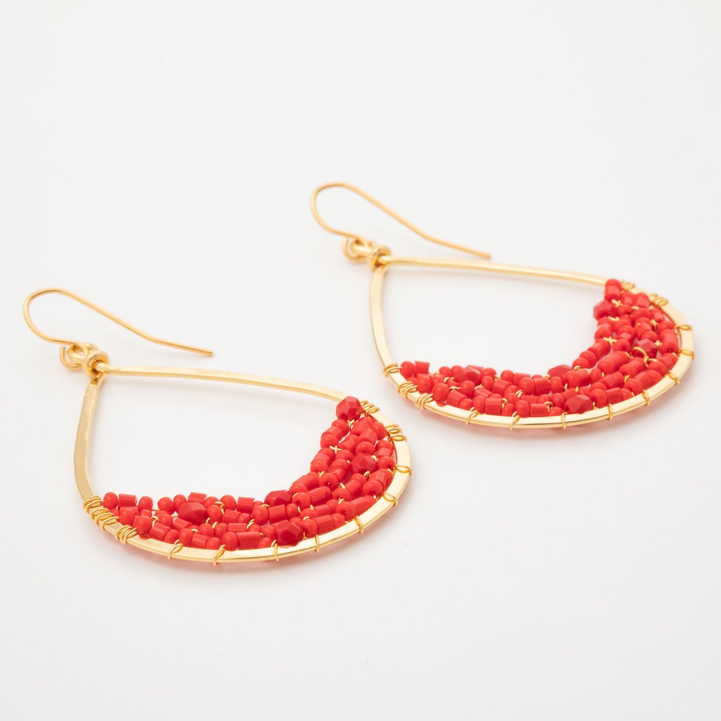 Colorful Golden Hammered Tear Drop Earrings