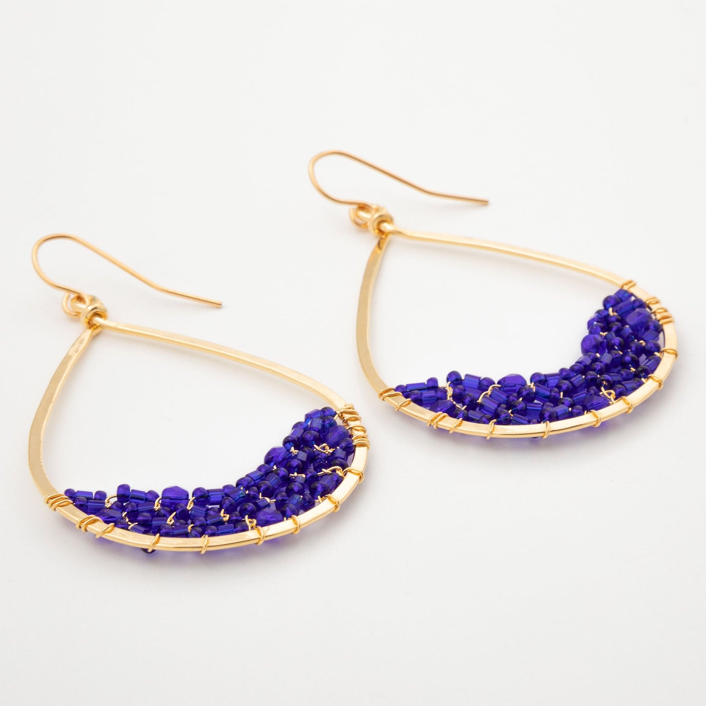 Colorful Golden Hammered Tear Drop Earrings