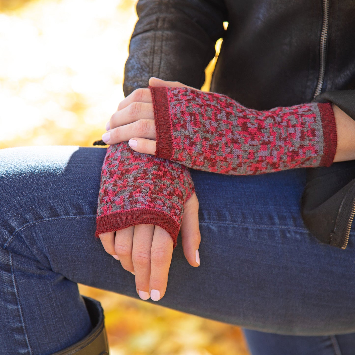 Small Squares Baby Alpaca Fingerless Mittens