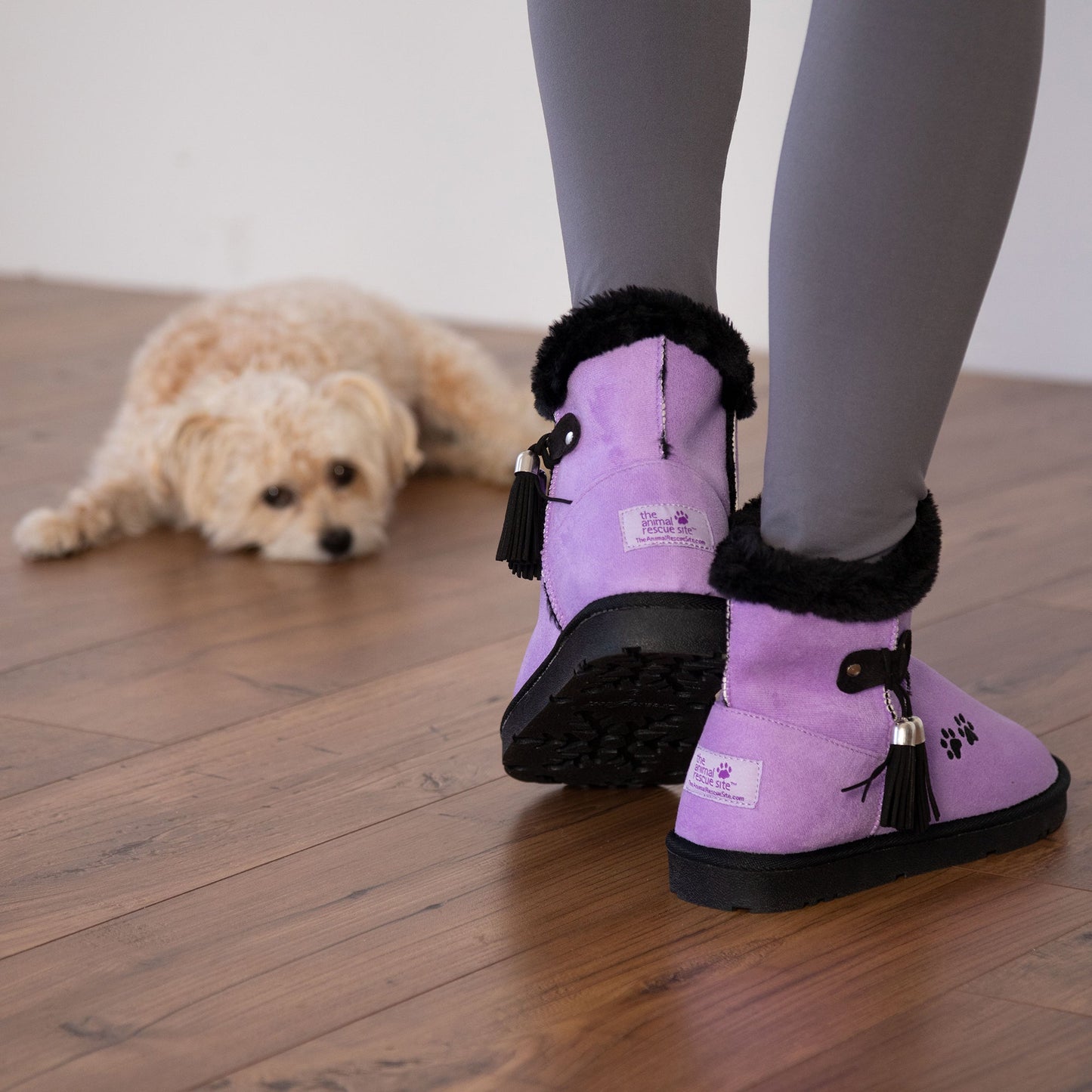 Paw Print Faux Suede Boots With Tassels